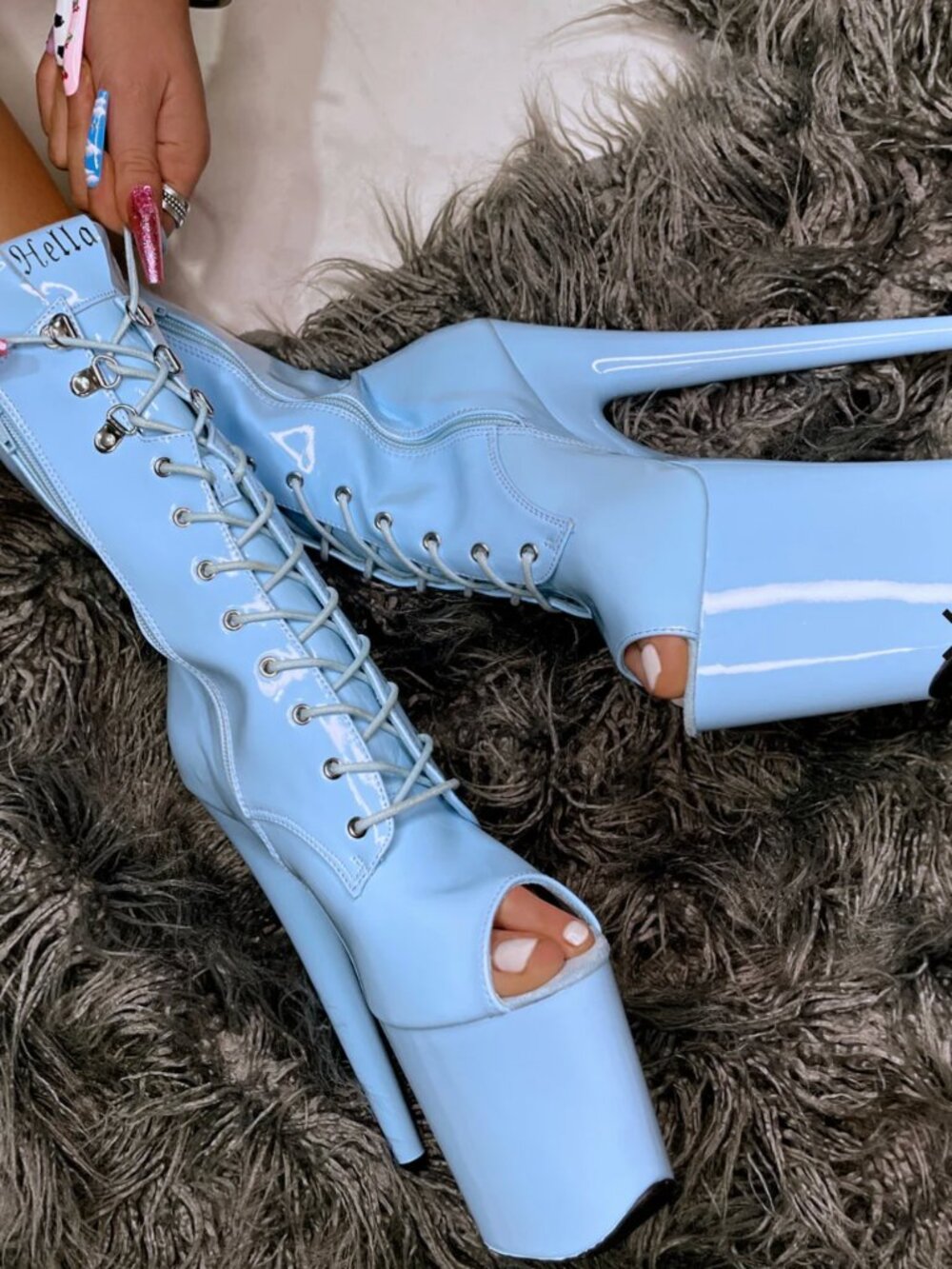 Hella Heels LipKit Open Toe Boot - Sky High - 8 INCH - Size 6